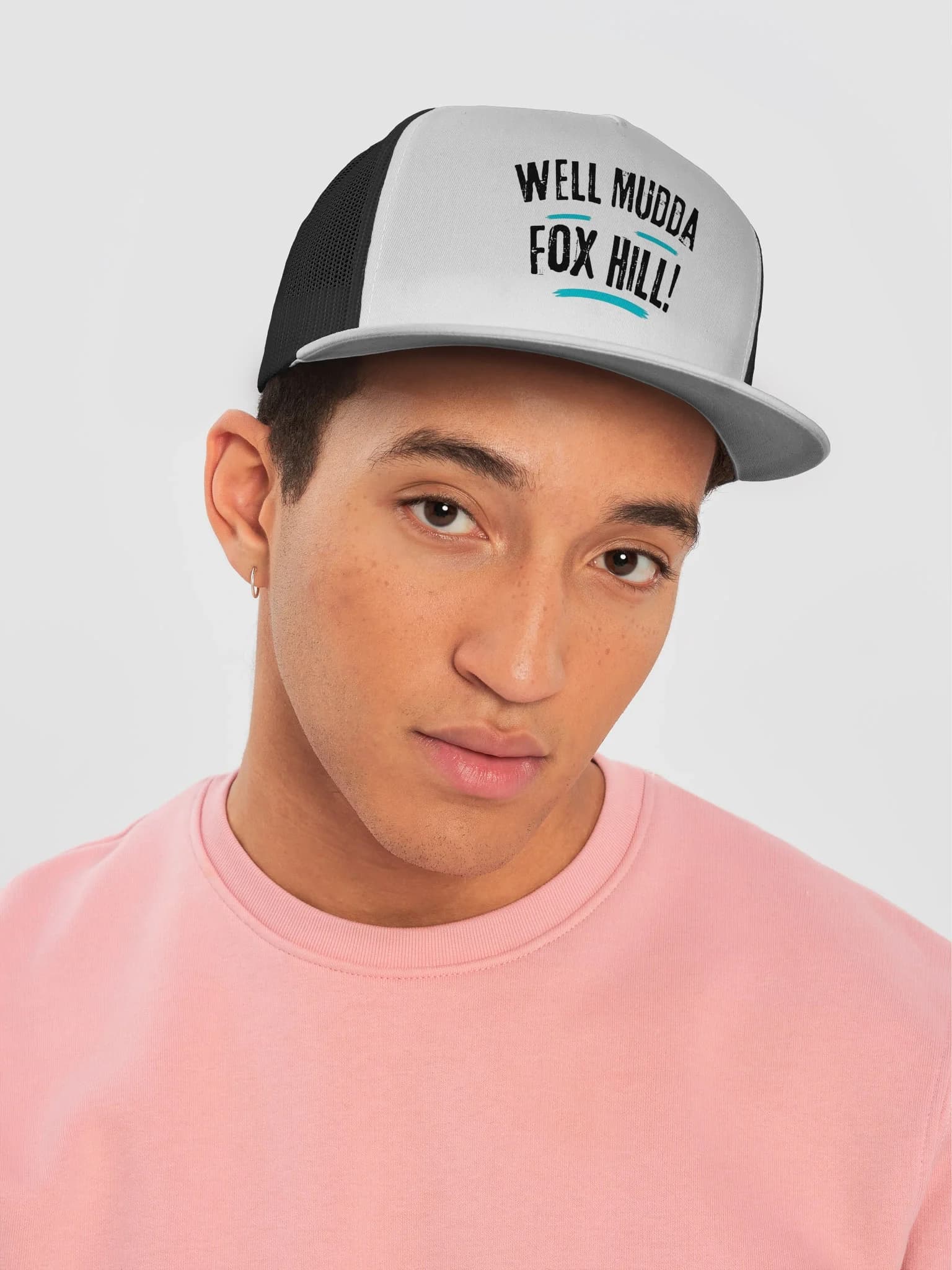 Well Mudda Fox Hill! Trucker Hat — Black & White